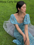 Kukombo Vintage Floral Midi Dress Women Casual Sexy Backless Korean Party Dresses Female Fashion Holiday Evening Beach Dress 2022 Summer
