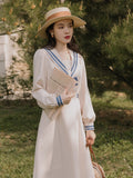 Kukombo French Vintage Dresses For Women 2022 Spring Clother Long Sleeve Dress Chic Bow Sailor Collar Preppy Style Dress Vestidos Fiesta