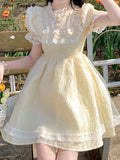 Kukombo Summer Lace Fairy Dress Women Patchwork Puff Sleeve Fluffy Sweet Mini Dress Female Korean Fashion Slim Fit Cute Party Dress 2023