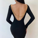 Kukombo 2022 Sexy Bodycon Backless Long Sleeve Party Dress Evening Midi Dress Women Tunic Frocks Dresses For Clothing Female Elegant