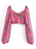 Kukombo Women Fashion Floral Print Camis Vintage Square Collar Short Crop Top Female Summer Tank Tops Blusas Chic Tops