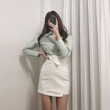 Kukombo  Casual Women's White Irregular A-line Hip Skirt High Waist Slim Solid Short Above Knee Mini Skirt Trendy Sweet Preppy Style XL