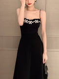 Kukombo Black Backless Strap Dress Women Sexy Party Elegant Retro Midi Dresses Slim Designer Chic Holiday Casual Hepburn Dress 2022 New K88