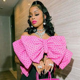 Kukombo Big Bow Crop Tube Cute Top 2023 Women Clothes Pink Bowknot Tops Strapless T Shirt Party Club Elegant Luxury Chic Outfit