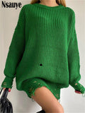 Kukombo 2022 Winter Y2K Fashion Loose Knitted O Neck Long Sleeve Black Pullover Tops Sexy Women Party Oversized Sweater Dresses