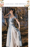 Kukombo Ladies Summer Blue Elegant Dresses Lace V-Neck Short Sleeves Sweet Vintage Princess Dress Party Fashion Women Vestidos De Fiesta
