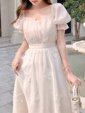 Kukombo Summer Elegant Women Casual Wedding Midi Dress Vintage A-Line Princess Party Vestidos Femme Fashion Prom Birthday Clothes Robe