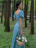 Kukombo Vintage Floral Midi Dress Women Casual Sexy Backless Korean Party Dresses Female Fashion Holiday Evening Beach Dress 2022 Summer