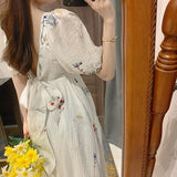 Kukombo 2022 Spring Fairy Vintage Dress Women Bow Sexy Backless Elegant Korean Dress Female Causal Puff Sleeve Sweet Design Party Dress