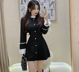 Kukombo Back to school outfit Women Dress 2023 Spring Autumn Japanese Sweet Temperament Female Lace-Up Stand-Up Collar Petal Sleeve Design Vestidos
