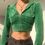 Thanksgiving Gift Dourbesty Vintage Short Hoodies Y2K Grunge Zip Up Sweatshirts Women Harajuku Aesthetic Slim Fit Jackets Coats Autumn Clothes