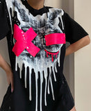 Kukombo 2022 Summer O Neck Y2K Print T Shirts Women Loose Fashion Casual Short Sleeve Graphic Black Top Tee Trendy Oversized