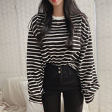 Kukombo Basic T-Shirts Women Striped Top All-Match Stylish Daily Lazy Simple Spring Autumn Long Sleeve Tees Korean Style Hot Sale New
