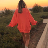Thanksgiving Gift Dourbesty Women's Sweatshirt Long Sleeve Crew Neck Letters Flower Print Pullover Loose Style Tops Y2k Autumn Spring Streetwear