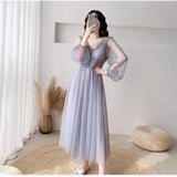 Kukombo Spring Women Dress V-Neck Puff Sleeve Mesh Midi Dress Vestidos De Mujer Casual Pink Sweet Lace Fairy Dress Elegant Long Dresses