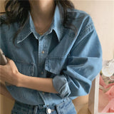 Thanksgiving Gift Women Denim Shirt Jackets Spring Blouse Causal Cowboy Women Basic Denim Jacket Coats Single Breasted Jackets Famale Oversize