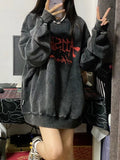 Cyber Monday Sales Emo Gothic Print Oversized Sweatshirts Women Harajuku Vintage Loose Hoodies Long Sleeve Crewneck Pullovers Female Tops
