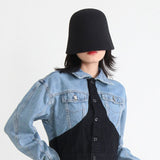 Kukombo French Vintage Denim Jacket 2023 Lapel Splicing Single Breasted Long Sleeve Short Coat Fall Coat