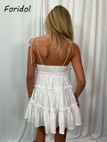 Graduation Gift Big Sale Women Flower Hollow Out White Lace Dress Cotton Fashion Lace Up Ruffles Short Mini Beach Dress 2023 Dropshipping Outfits Vestido
