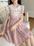 Kukombo Pink Sweet Strap Dress Women Summer Elegant Japanese Party Mini Dress Female Korean Fashion Designer Kawaii Lolita Dress 2022 K94