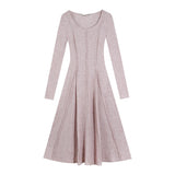 Kukombo Elegant One Piece Dress Korean Fashion Autumn Basic Long Sleeve Casual Midi Dress Pure Color Even Party Dress Female Chic