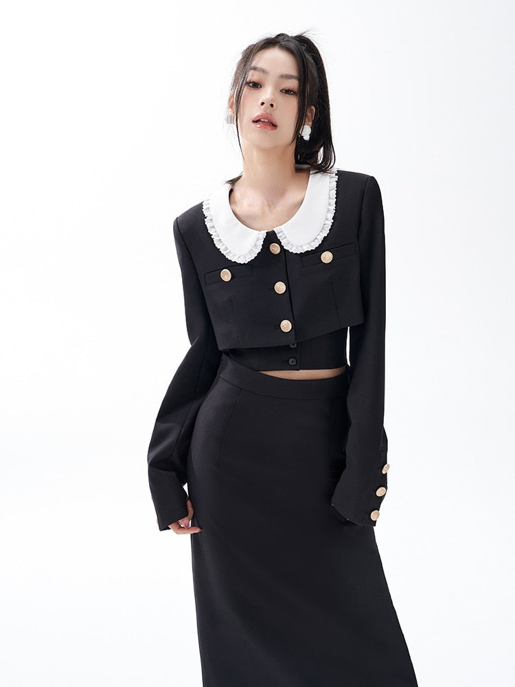 Kukombo Autumn 3 Piece Dress Set Solid Korean Suit Slim Strap Vest + Long Sleeve Crop Tops + Casual Elegant Midi Skirt Woman Chic