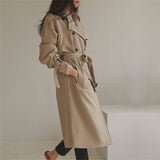 Thanksgiving Gift Ailegogo New Autumn Winter Women Double Breasted Long Trench Coat With Belt Casual Female Khaki Fashion Windbreaker Outwear
