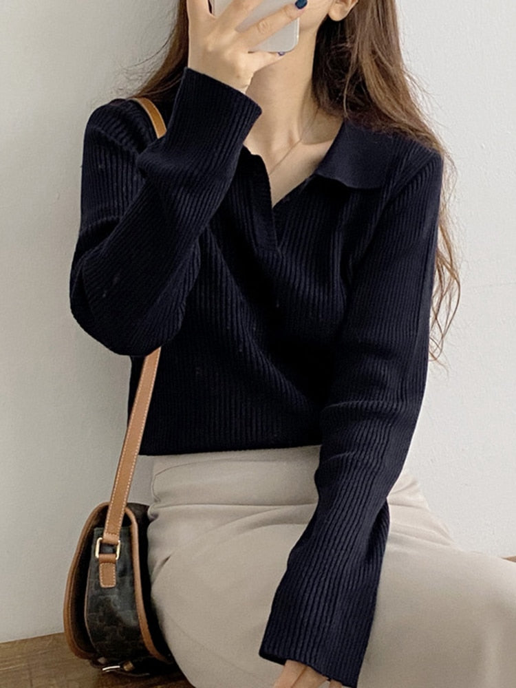 Thanksgiving Gift Autumn Winter Sweater Pullover Ladies Sweater Long Sleeve Slim Fit Half Turtleneck Commuter Polo Collar Sweater Inner Jumper