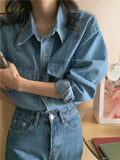 Thanksgiving Gift Women Denim Shirt Jackets Spring Blouse Causal Cowboy Women Basic Denim Jacket Coats Single Breasted Jackets Famale Oversize