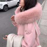 Black Friday Sales 2022 New Fashion Down Jacket Women Medium Length Thickened Fox Hair Collar Slim Knee Hooded Warm Outdoor Coat