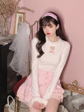 Kukombo Japanese Pink Sweet Lolita Blouse Women Winter Warm Kawaii Knitted Blouse Female Long Sleeve Tops Korean Style Clothing 2022 New K132