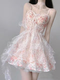 Kukombo Summer New Sweet Lace Floral Kawaii Princess Dress 2023 Japanese Cute Girl Thin Waist Mini A-line Birthday Party Evening Dress