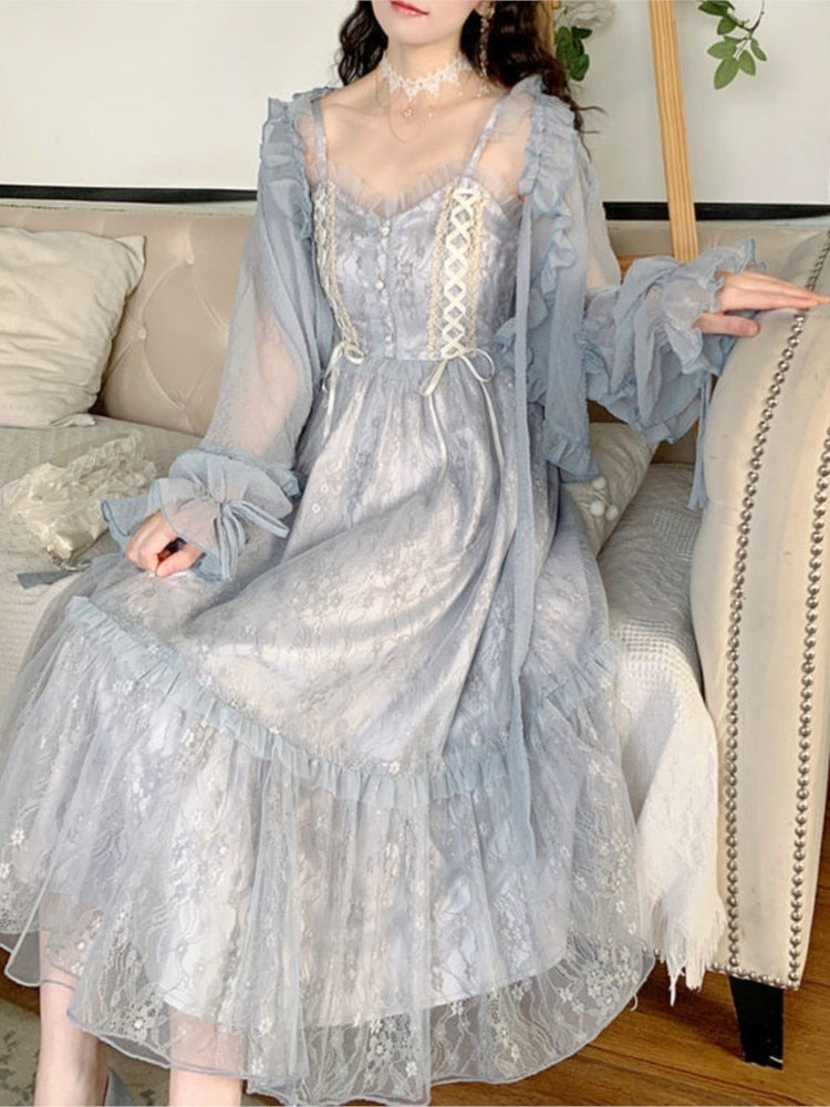 Kukombo French Vintage Midi Dress Women Lace Elegant Princess Party Fairy Female Summer Wedding Victorian Dress Traf Платье Robe