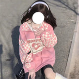 Cyber Monday Sales Korean Fashion Plaid Hoodies Women Harajuku Kawaii Zip Up Oversized Sweatshirts Pink Checkerboard Casual Tops Vintage