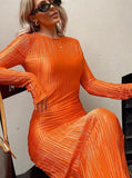 Kukombo Zjkrl Women Fashion Long Sleeve Streetwear Bodycon Orange Midi Dress Autumn Clothes Wholesale Items For Business