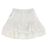 Kukombo  Japanese Sweet Lolita Mini Skirt Women Winter Lace Casual Elegant Kawaii Female Skirt High Waist Bandage Korean Y2k Skirt 2022