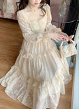 Kukombo Court Vintage Fairy Dress Women Sweet Ruffles High Waist Elegant Princess Dress Female Summer Casual Classy Party Dress New