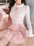 Kukombo  Japanese Sweet Lolita Mini Skirt Women Winter Lace Casual Elegant Kawaii Female Skirt High Waist Bandage Korean Y2k Skirt 2022