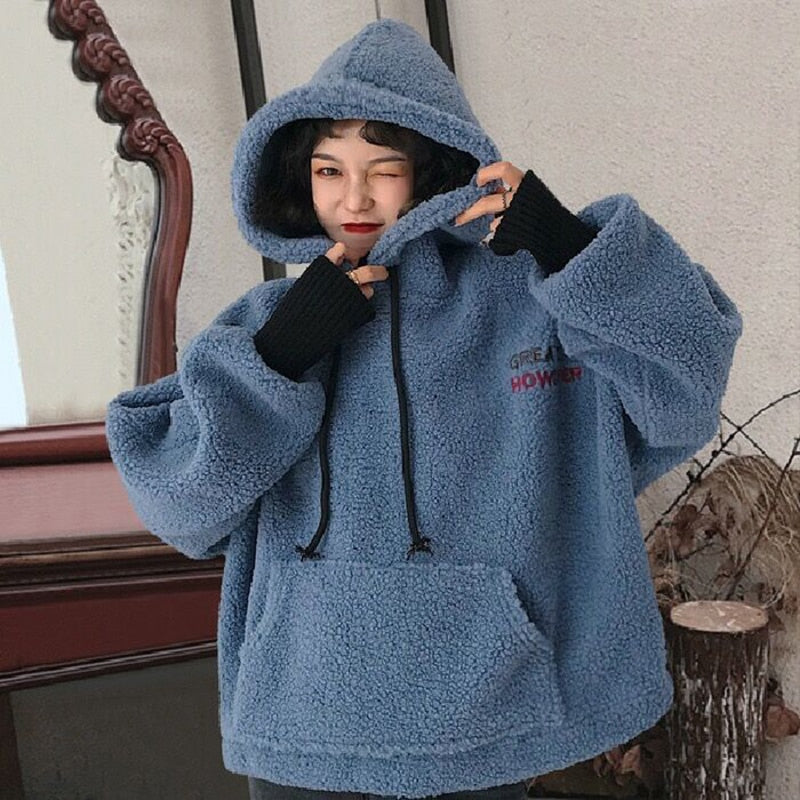 Black Friday Sales Women's Hooded Sweater Retro Small Cashmere Trend Loose Lazy Y2K Autumn And Winter Plus Velvet Thick Top Hooded Sweater Jacket