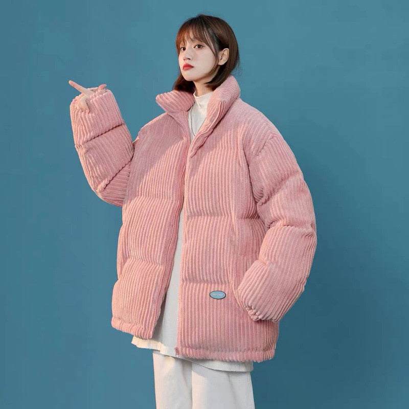 Parker Women New Winter Pink Corduroy Oversize Niche Design Sense Of American Loose Casual Coat Cotton Jacket