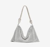 Kukombo  Handle Rhinestones Evening Clutch Bag silver Shiny Crystal Dinner Party Wedding Purses and Handbag Luxury Designer Shoulder Bag