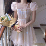 Kukombo Niggeey Vintage Elegant Mesh Lolita Dress Y2k Aesthetic Women Puff Sleeve Princess Fairy Party Dresses One Piece Dress Korean
