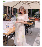 Kukombo Sweet Mesh Lace Fairy Dress Summer Woman Puff Sleeve Embroidery Floral Elegant Romantic Princess Dresses For Party Night Vestido