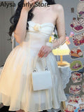Kukombo Summer Sexy Strapless Fairy Dress Women Backless Elegant Sweet Lolita Dress Female 2022 New High Waist Korean Party Casual Dress