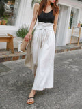 Kukombo Spring Fashion Women's Pants With Elegant Temperament And Leisure Straps High Waist Cotton And Linen Loose Wide Leg Pants Women