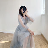 Kukombo Spring Women Dress V-Neck Puff Sleeve Mesh Midi Dress Vestidos De Mujer Casual Pink Sweet Lace Fairy Dress Elegant Long Dresses