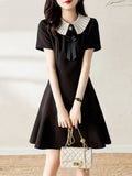 Kukombo Fashion Bow Peter Pan Collar Mini Dress Women 2022 Summer New High Waist Elegant Slim Trumpet Shirt Dresses Female S-2Xl