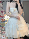 Kukombo Summer Sexy Strapless Fairy Dress Women Backless Elegant Sweet Lolita Dress Female 2022 New High Waist Korean Party Casual Dress