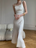 Kukombo Elegant Fashion Bodycon Slim Midi Dress Women Summer Strap Vintage Casual White Party Vestidos Female Chic Prom Sundress