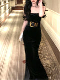 Kukombo Velvet Dress Women Elegant Spring 2023 New Fashion Evening Party Lady Vestido Vintage Summer Sexy Midi Dresses Female Clothing